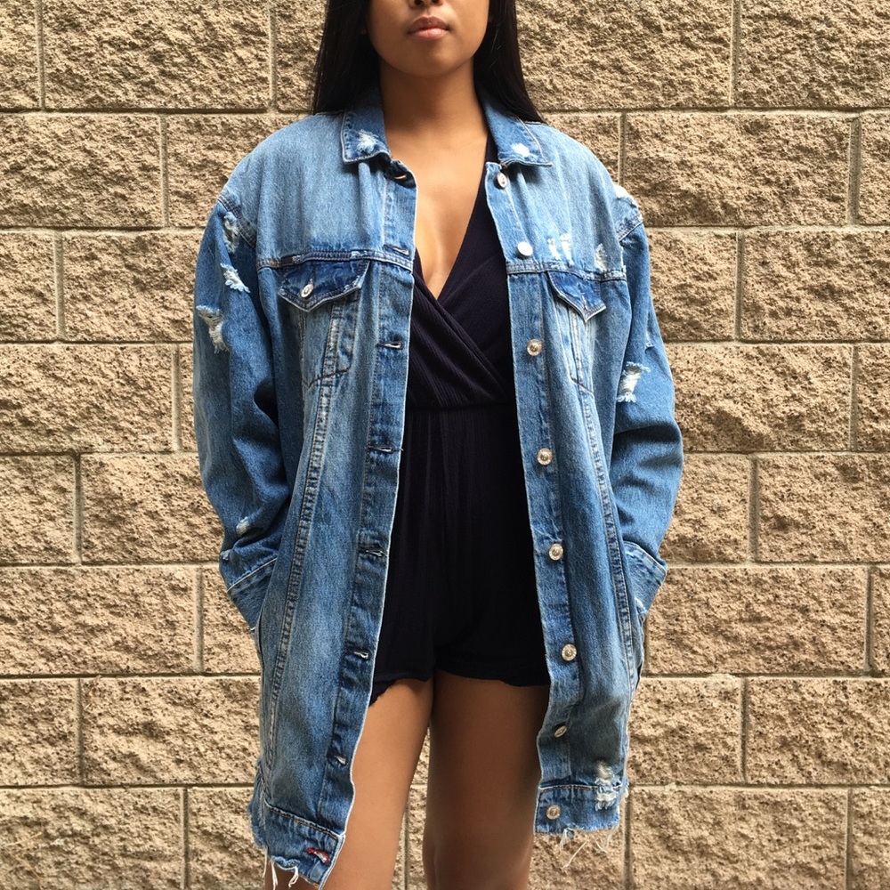Oversized, long jean jacket
